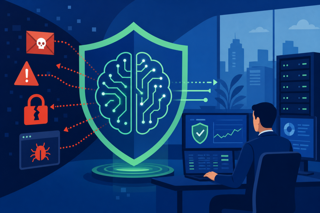Imagen profesional relacionada con cómo la inteligencia artificial puede mejorar la ciberseguridad de tu empresa